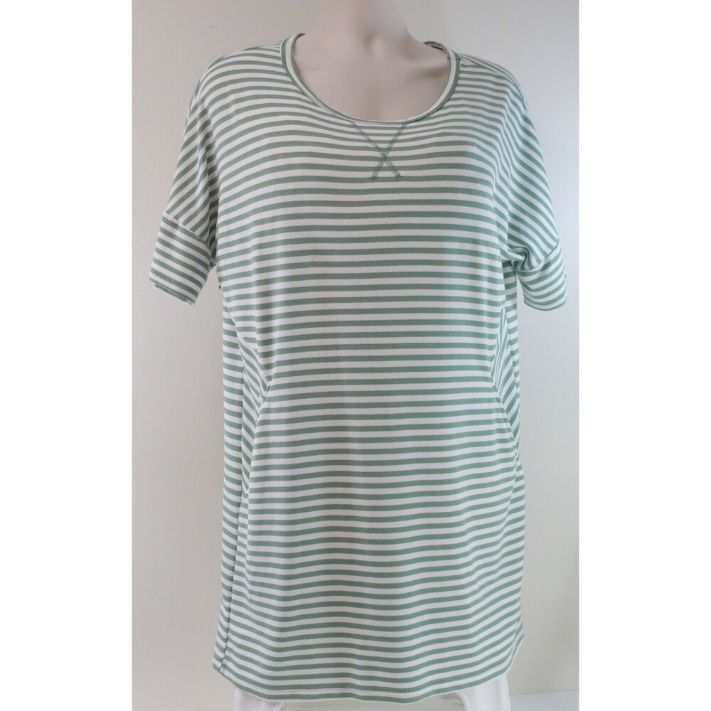 NWT Halcyon green and White Striped Casual sheath Dress tunic size XL pockets